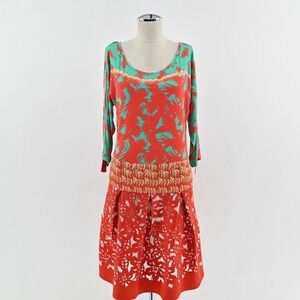 Save The Queen Fit Flare Dress Size‎ L Italy Palm Art to Wear Eclectic Vibrant